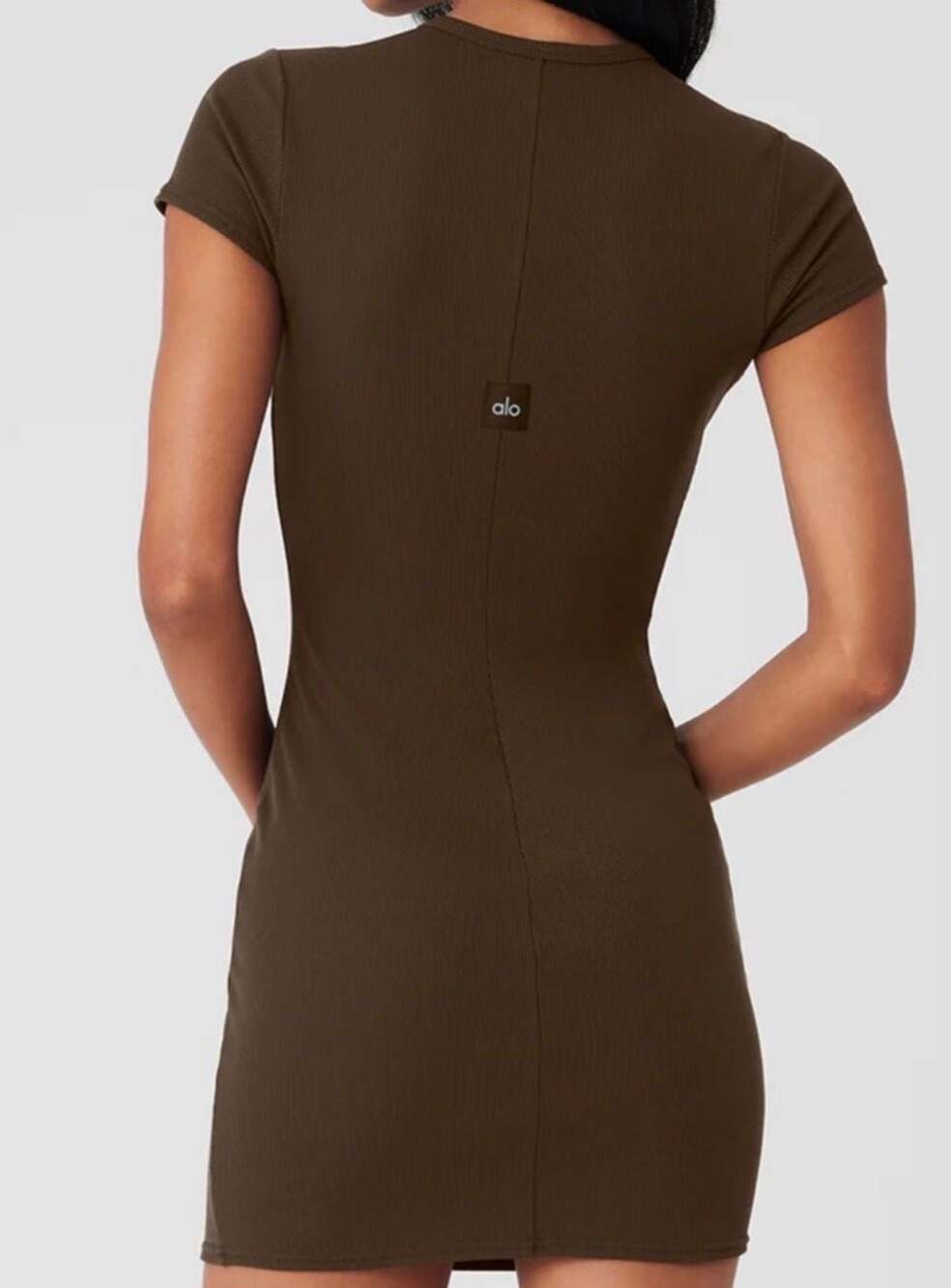 Alo Yoga Ribbed Short Sleeve Mini Dress Espresso Brown Size Small - Picture 3 of 6